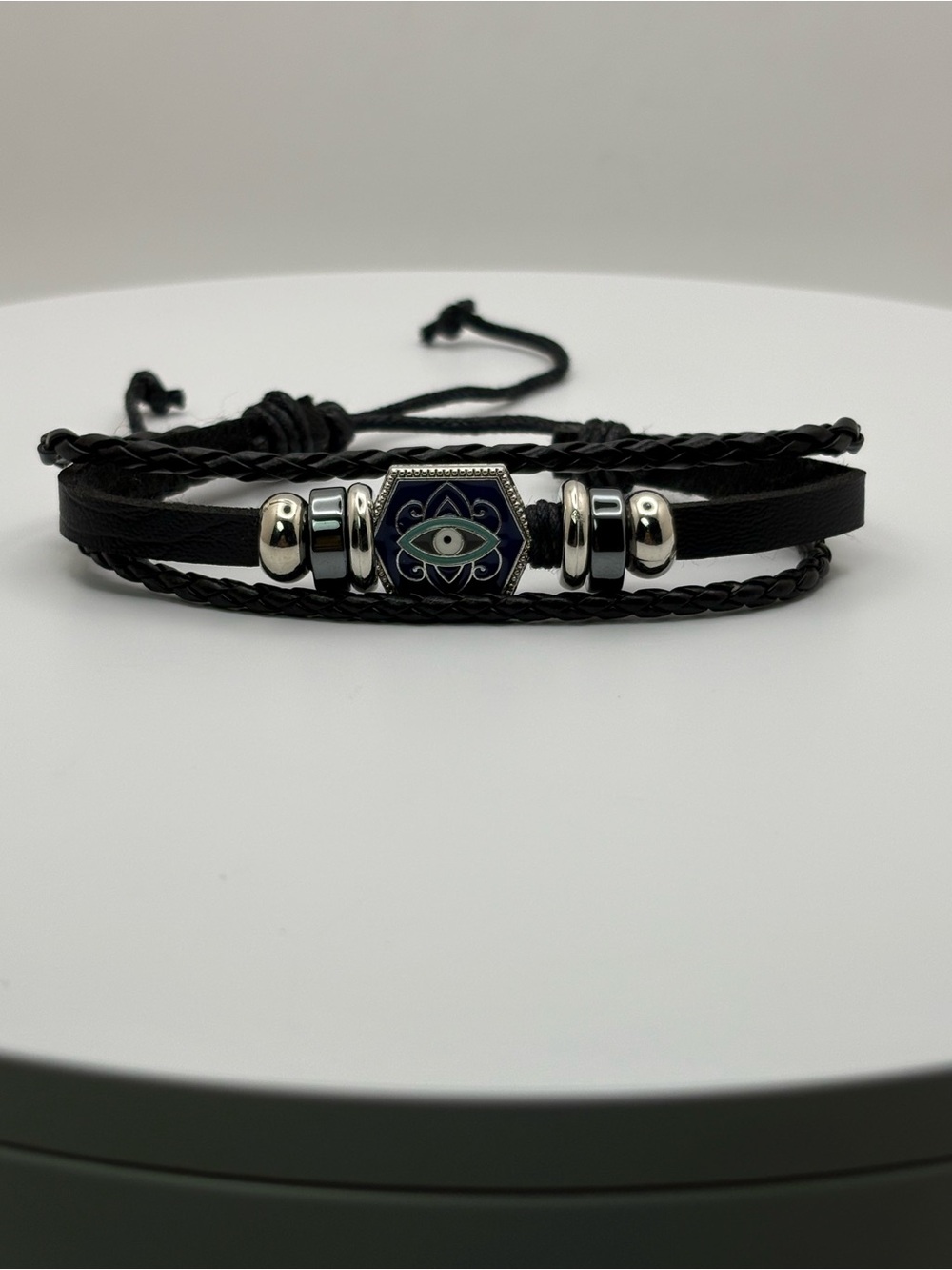 NEW Evil Eye Protection Black Layered Adjustable Bracelet